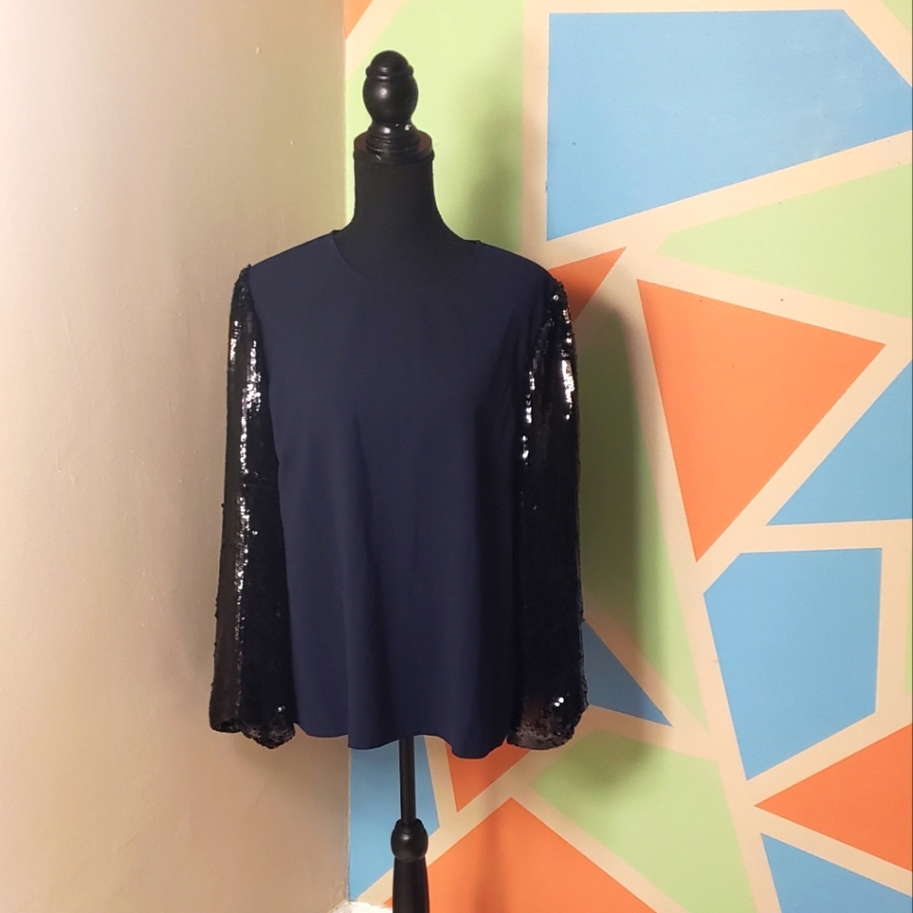J. CREW Women's Blue Black Sequin Top Size XL NWT